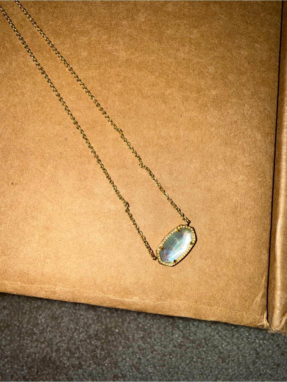 Kendra Scott Gold Chain Necklace with Iridescent Blue-Green Pendant